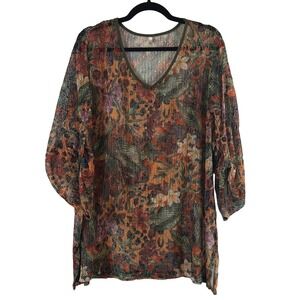 Mirror Image Tunic Sz 3X Mesh Floral Print Artsy Summer Over Up Boho Top